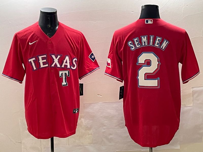 Men Texas Rangers #2 Semien Red Game 2025 Nike MLB Jersey style 3